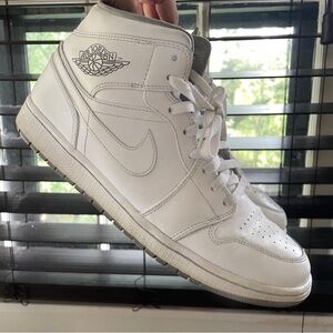 Nike White Sneakers with High-Top Design and Perforated Toe Box